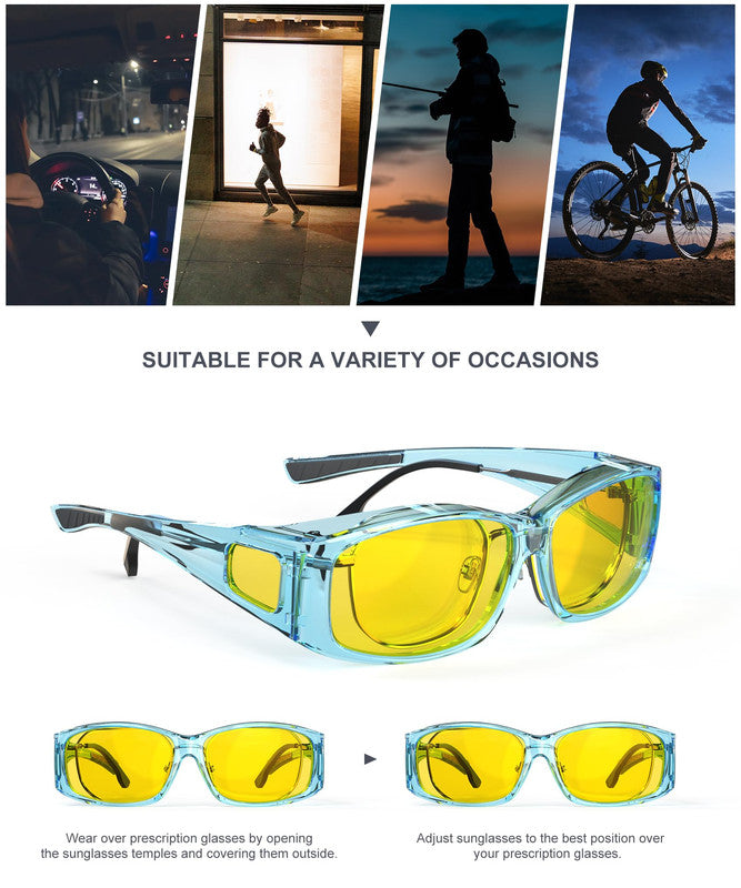 KALIYADI Fit-Over Night-Vision-Glasses for Women: Striped Anti Glare Night Driving Glasses for Men High Definition Lens WMKA238-15