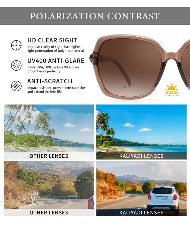 KALIYADI Polarized Sunglasses-Women Trendy Womens-Sunglasses: Square Oversized Sun glasses Sparkling Frame UV400 Gift Box WMKAS37-2