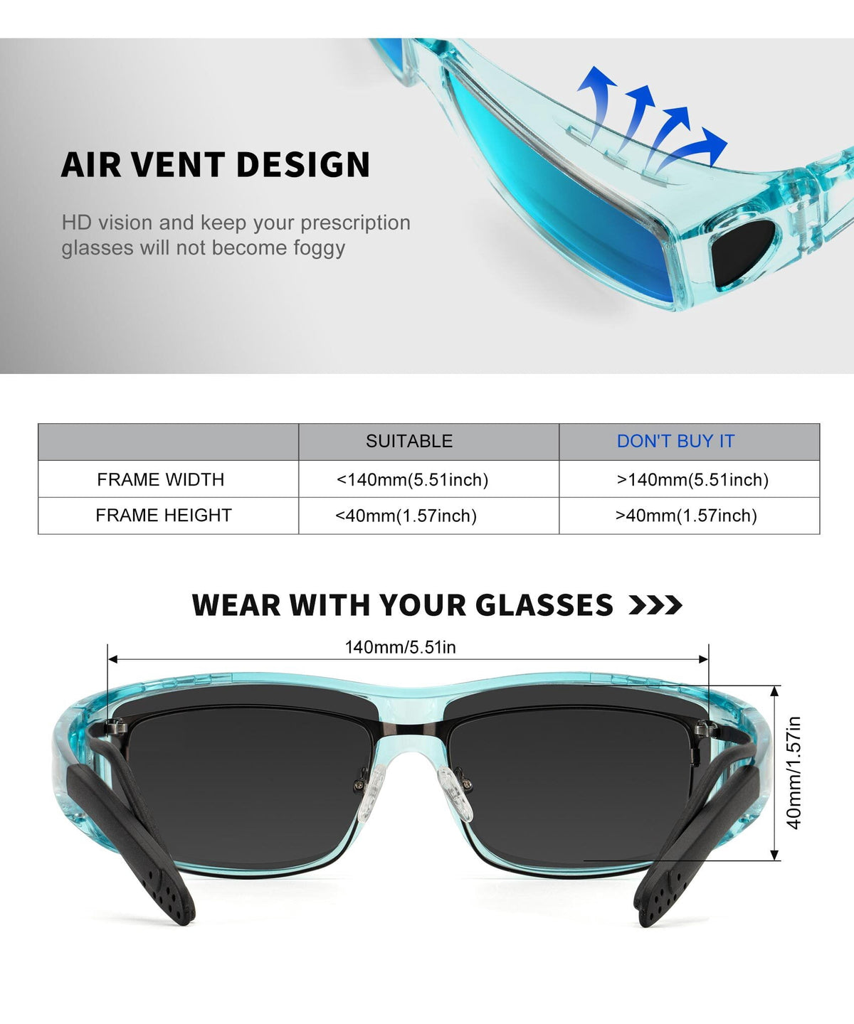 KALIYADI Fit Over Wrap Sunglasses Polarized Sun Glasses:Wrap Around Eyeglasses for Men and Women with UV Protection for Driving WMS105-1-4-5