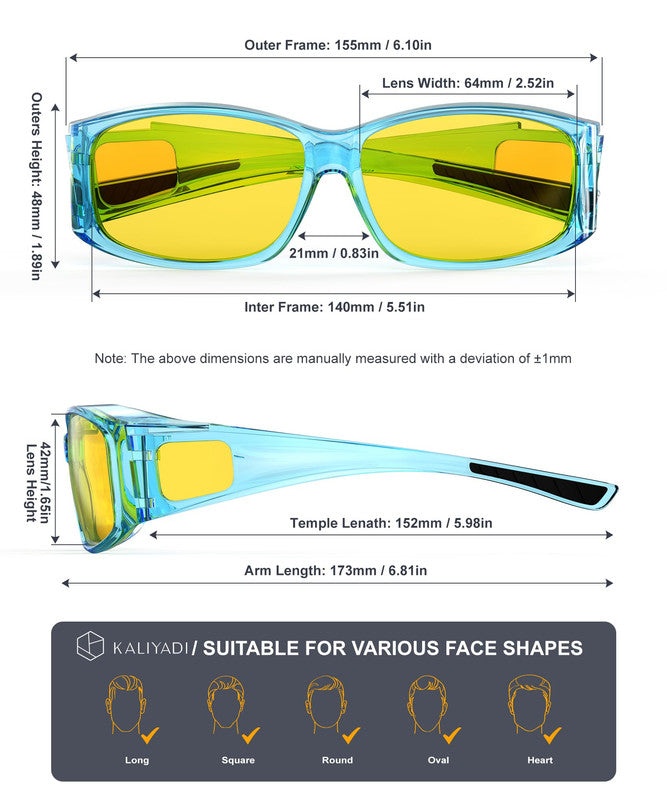 KALIYADI Fit-Over Night-Vision-Glasses for Women: Striped Anti Glare Night Driving Glasses for Men High Definition Lens WMKA238-15
