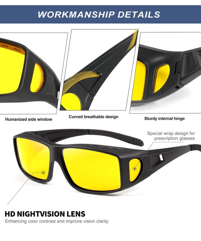 KALIYADI Night-Vision-Glasses Fit-Over-Glasses Wrap-Around Glasses:Night Vision Glasses Anti Glare HD for Driving 3PCS WMKAS105-13-13-13