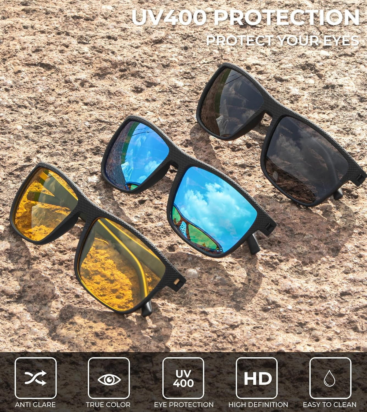 KALIYADI Night Vision Polarized Sunglasses for Men,Lightweight Sun Glasses with UV Protection for Driving Fishing Golf WMKAS45-1-3-31