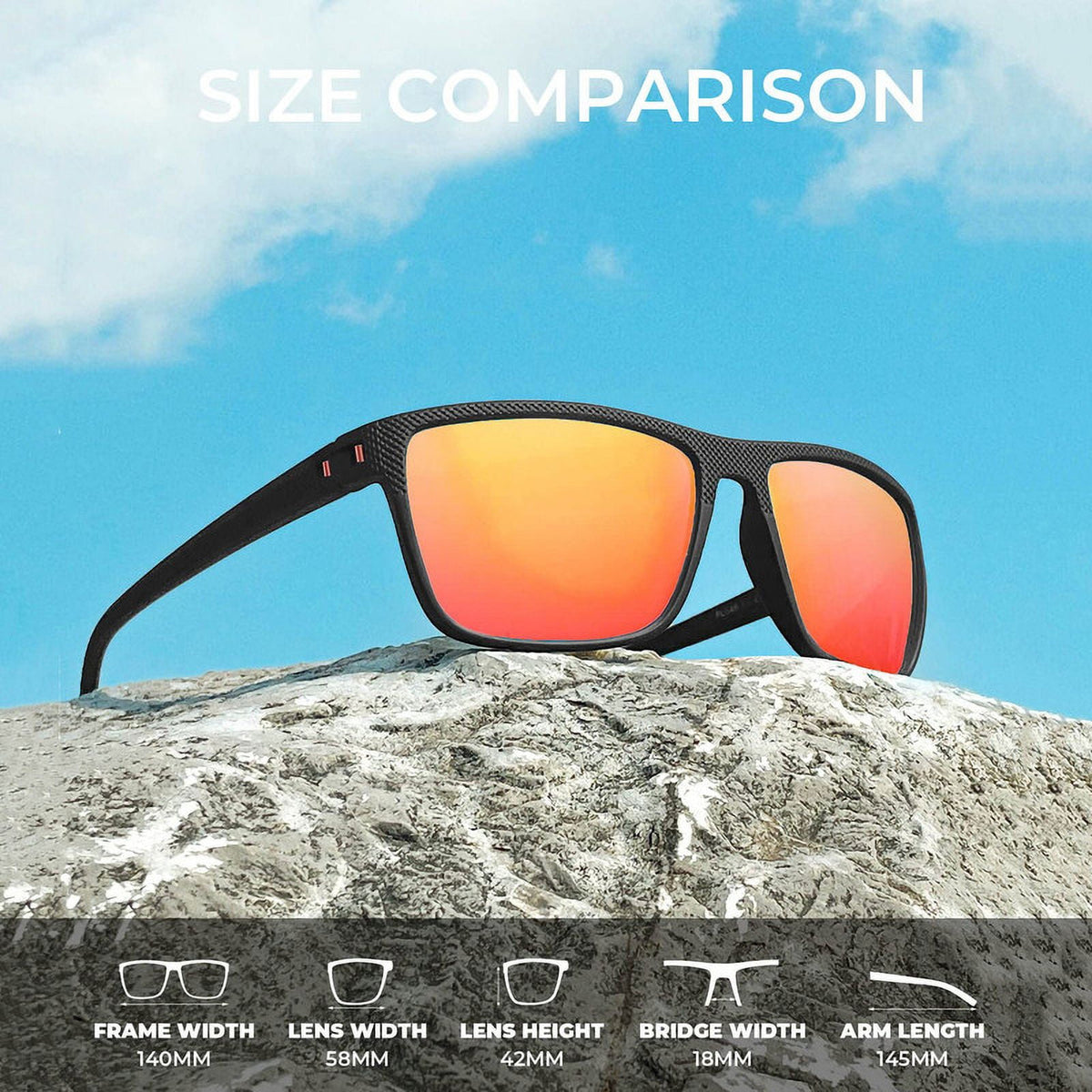 KALIYADI Polarized Sunglasses Men,Lightweight Mens Sunglasses Polarized UV Protection Driving Fishing Golf (Black/Ice Blue/Red) WMKAS45-1-3-6