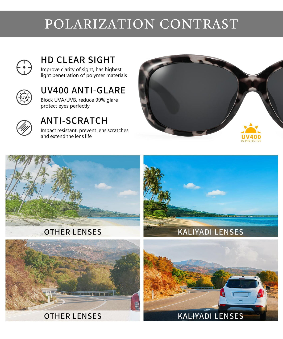 KALIYADI Women Sunglasses Polarized Sunglasses Trendy Retro Sun Glasses with UV Protection for Travel Driving WMKAS20-3