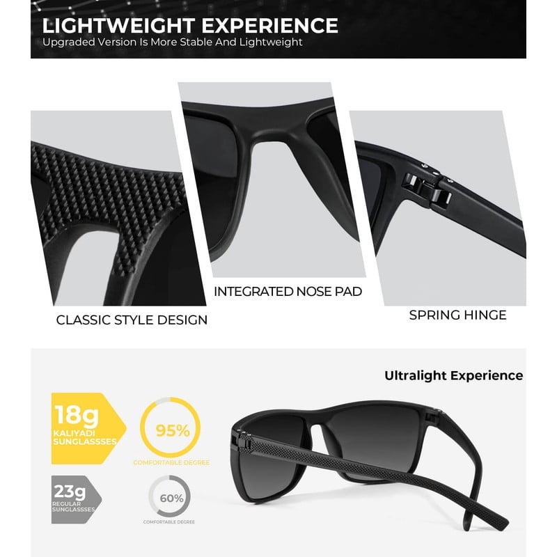 KALIYADI Polarized Sunglasses Men,Lightweight Mens Sunglasses Polarized UV Protection Driving Fishing Golf (Black/Dark Blue/Green) WMKAS45-1-4-5