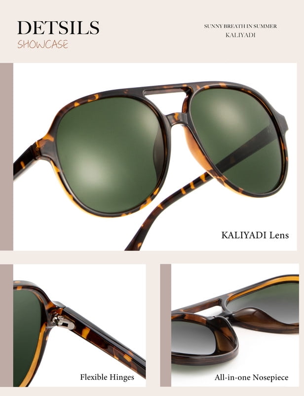 KALIYADI Aviator Sunglasses for Women,Retro Square Sun Glasses with 70s Vintage Style and UV Protection 2 Pack WMKAS2410-1-4
