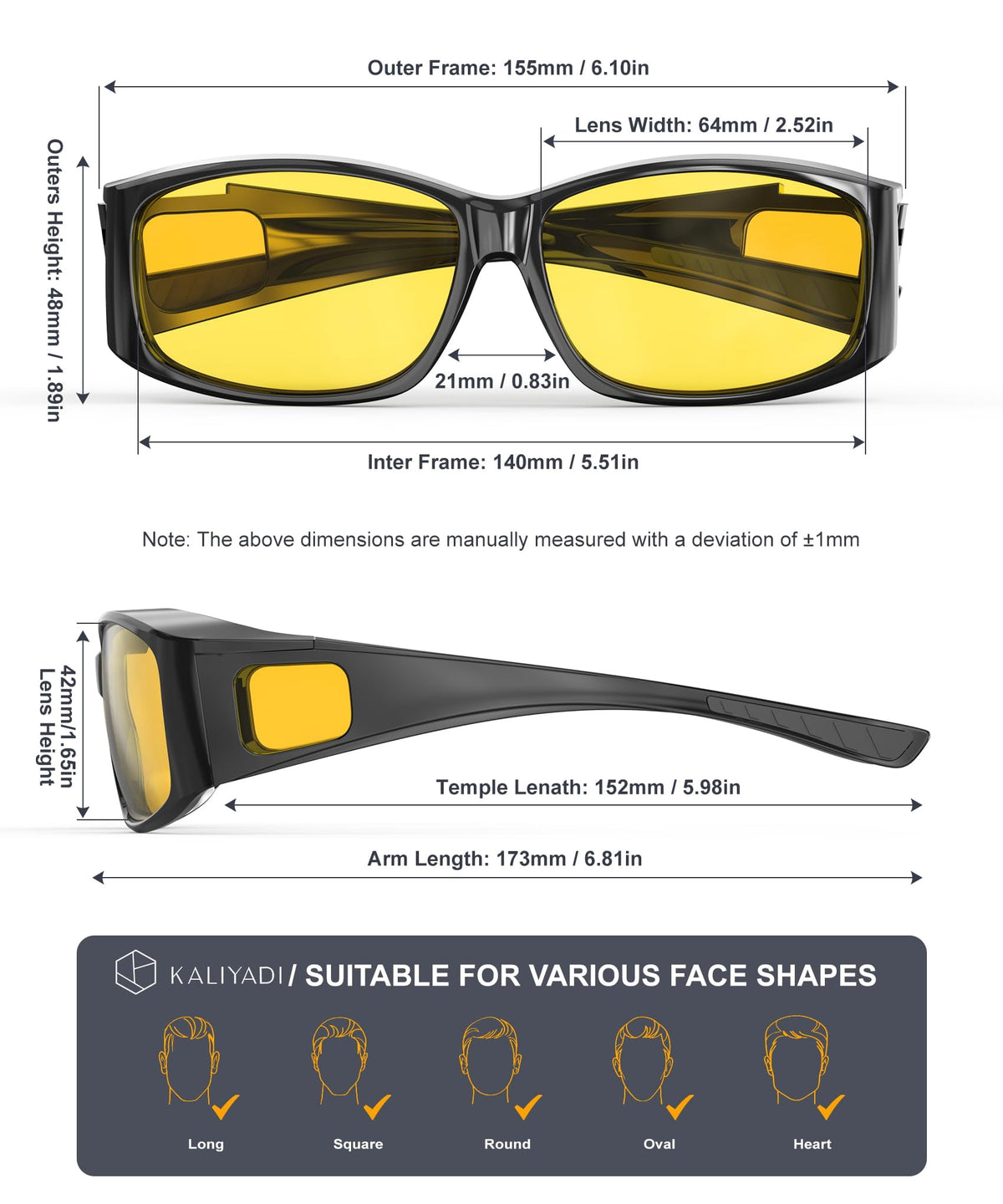 KALIYADI Fit-Over Night-Vision-Glasses for Women: Striped Anti Glare Night Driving Glasses for Men High Definition Lens WMKA238-9-13-14