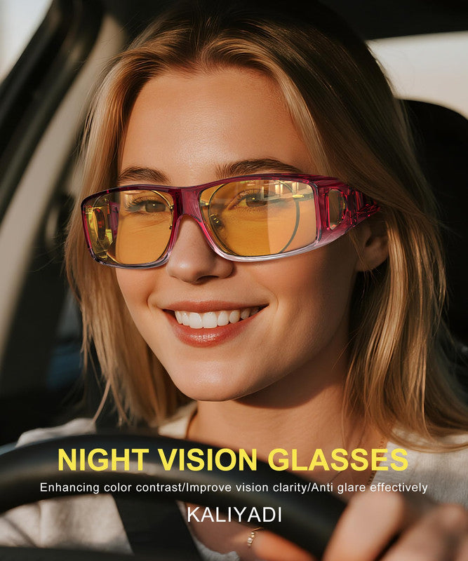 KALIYADI Night Driving Glasses for Men Women,Night Vision Glasses Fit Over Glasses Sunglasses Anti Glare HD WMKAS105-15