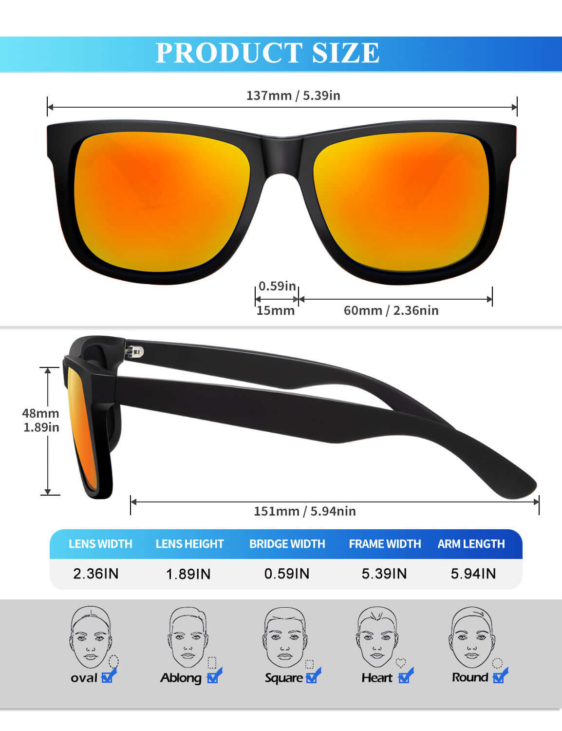 Classic Rectangle Sunglasses S65-3-4-5