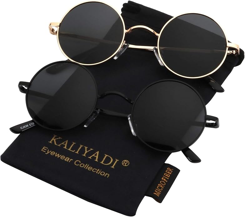 KALIYADI Round Polarized Sunglasses for Men Women Retro Metal Hippie Circle Style Sun Glasses UV Protection S36-1-2