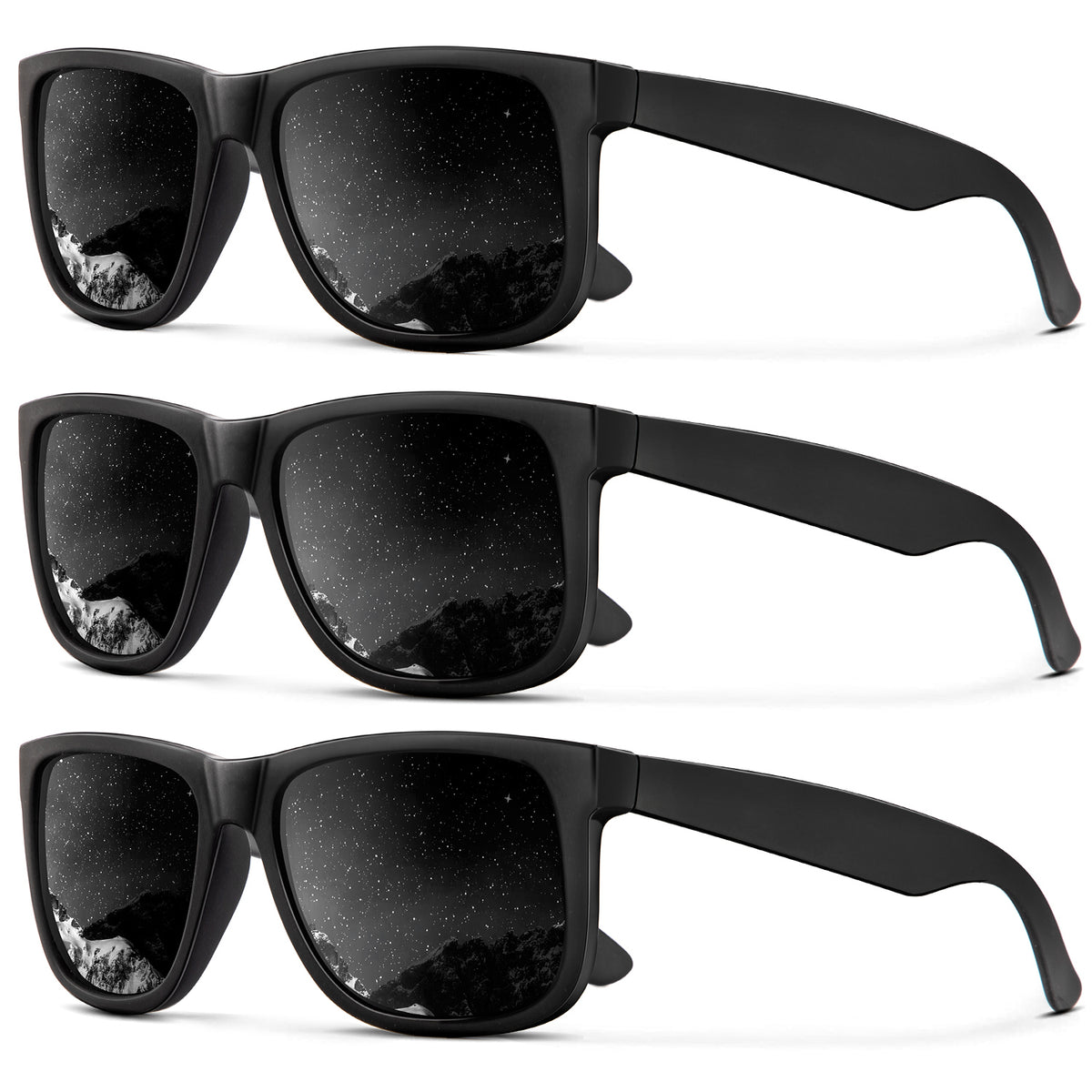3pack Polarized Sun glasses for Mens Classic Matte Black Frame UV Protection(S65-1-1-1)