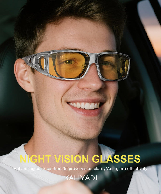 KALIYADI Night Driving Glasses for Men Women, Night Vision Glasses Fit Over Glasses Sunglasses Anti Glare HD WMKAS105-12