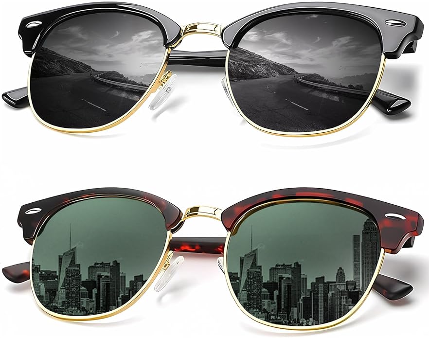 KALIYADI Sunglasses Men Polarized Sunglasses for Men Women Unisex Semi-Rimless Frame Retro Driving Sun Glasses UV Blocking S23-1-2