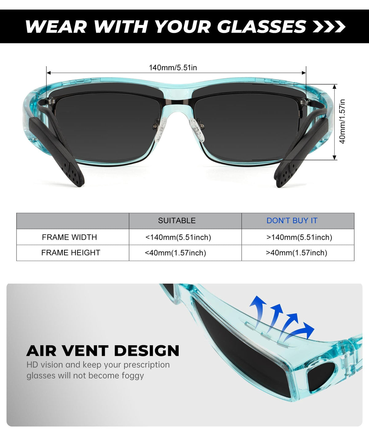 KALIYADI Fit Over Wrap Sunglasses Polarized Sun Glasses:Wrap Around Eyeglasses for Men and Women with UV Protection for Driving WMS105-1-4-6
