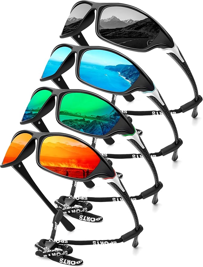 Click to see full view KALIYADI 4 Pack Polarized Sunglasses-Men Sports Sun-glasses: Mens Sunglasses UV Protection for Fishing Driving Cycling S64-1-3-4-5