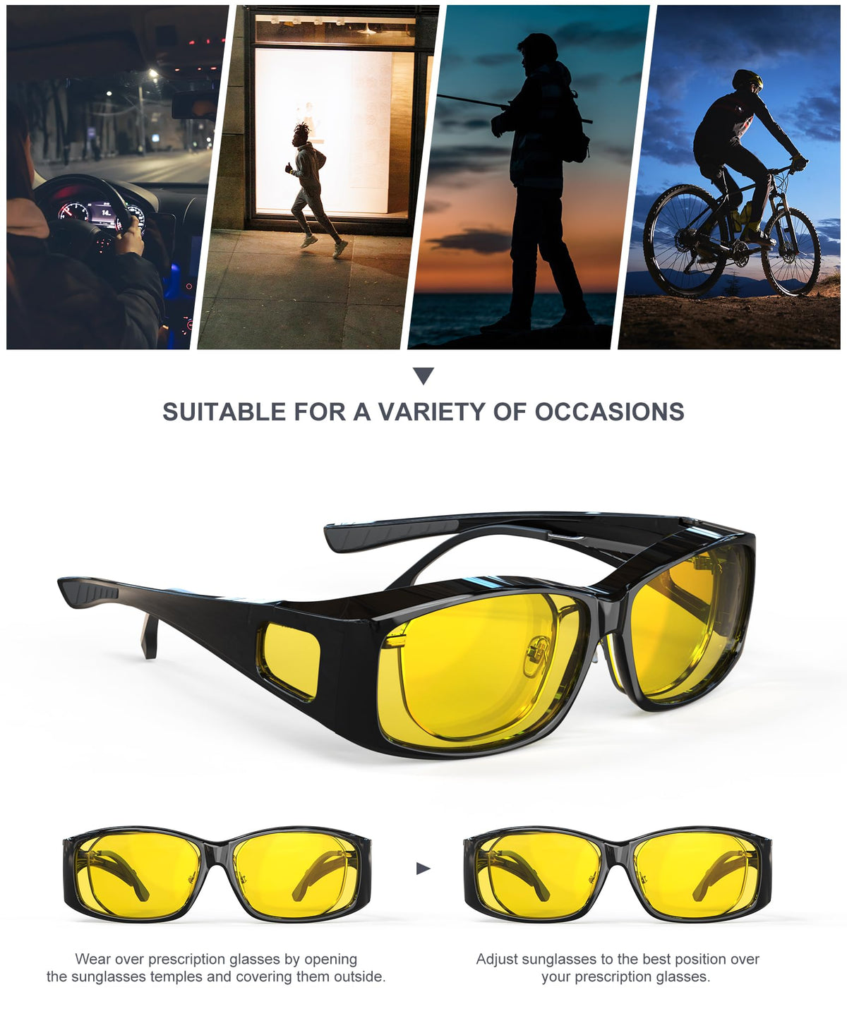 KALIYADI Fit-Over Night-Vision-Glasses for Women: Striped Anti Glare Night Driving Glasses for Men High Definition Lens(WMKA238-9)