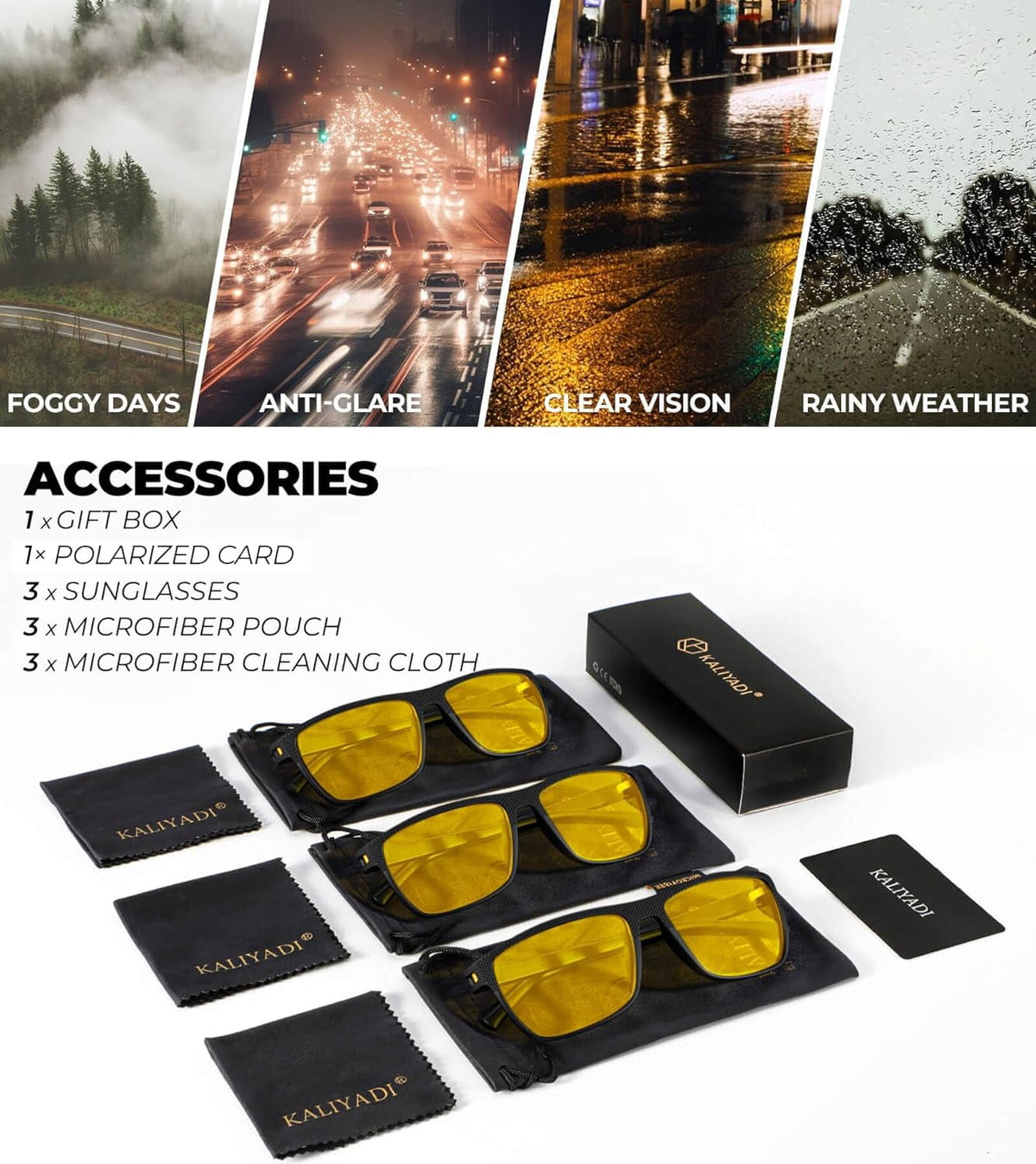 KALIYADI Retro Square Night Vision Glasses for Men Women, Night Driving Glasses UV400 Protection WMKAS45-31-31-31