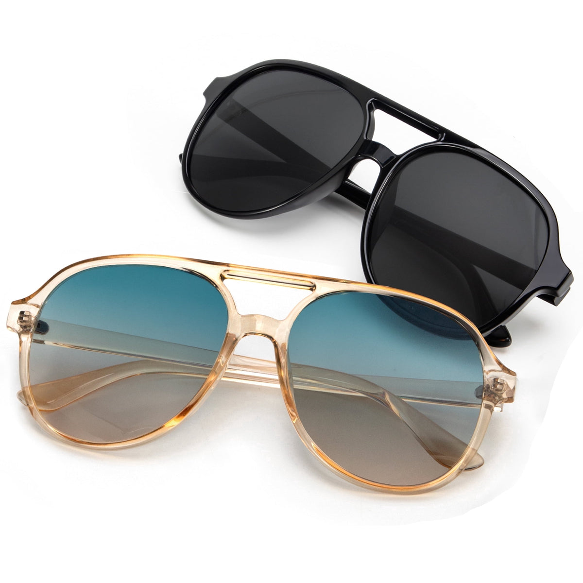 KALIYADI Aviator Sunglasses for Women,Retro Square Sun Glasses with 70s Vintage Style and UV Protection 2 Pack WMKAS2410-1-5