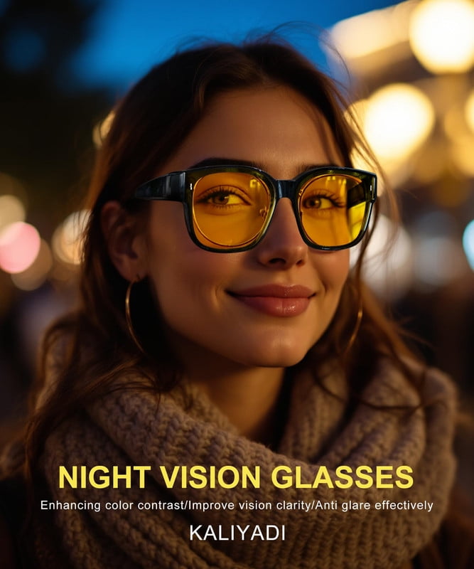 KALIYADI HD Night Vision Driving Glasses Anti Glare Polarized Safe Trendy Stylish Fit Over Glasses for Men & Women Night Driving Wrap Around Glasses(WMKAS109-8-8-9)