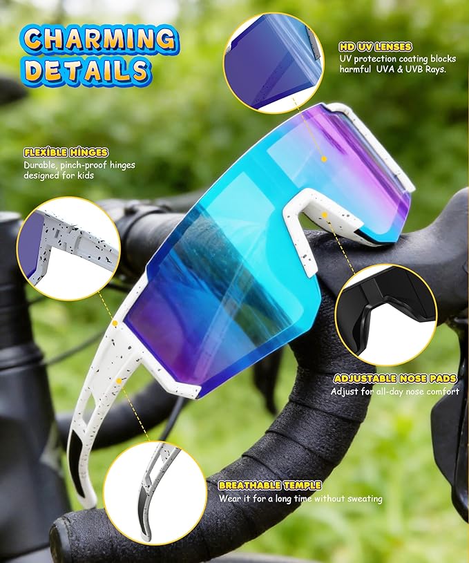 KALIYADI Kids Polarized Sunglasses Youth-Baseball-Sunglasses: Boys Girls Sport Running UV400 Protection Sun Glasses Age 6-14 S77-1-3-4