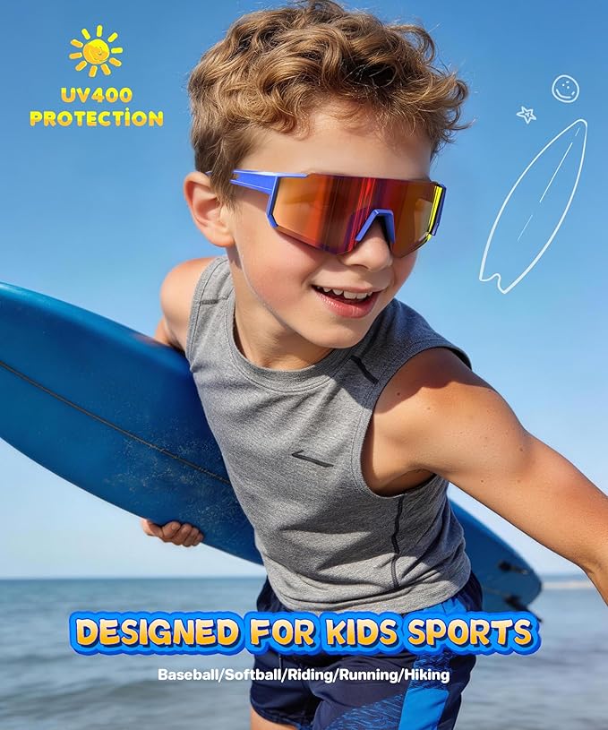 KALIYADI Kids Polarized Sunglasses Youth-Baseball-Sunglasses: Boys Girls Sport Running UV400 Protection Sun Glasses Age 6-14 S77-1-3-4