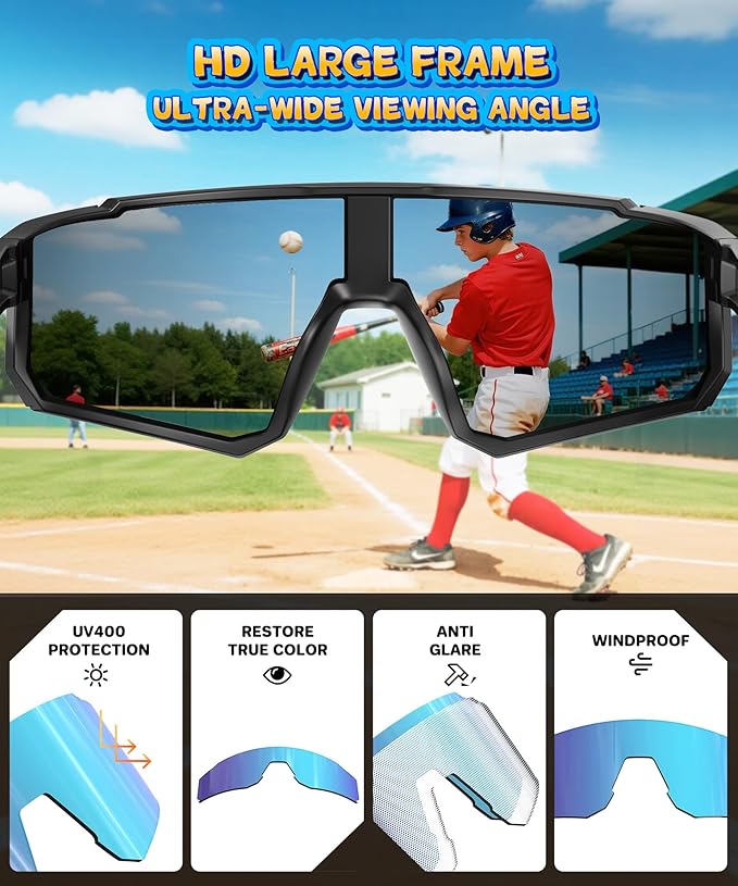 KALIYADI Kids Polarized Sunglasses Youth-Baseball-Sunglasses: Boys Girls Sport Running UV400 Protection Sun Glasses Age 6-14 S77-1-3-4