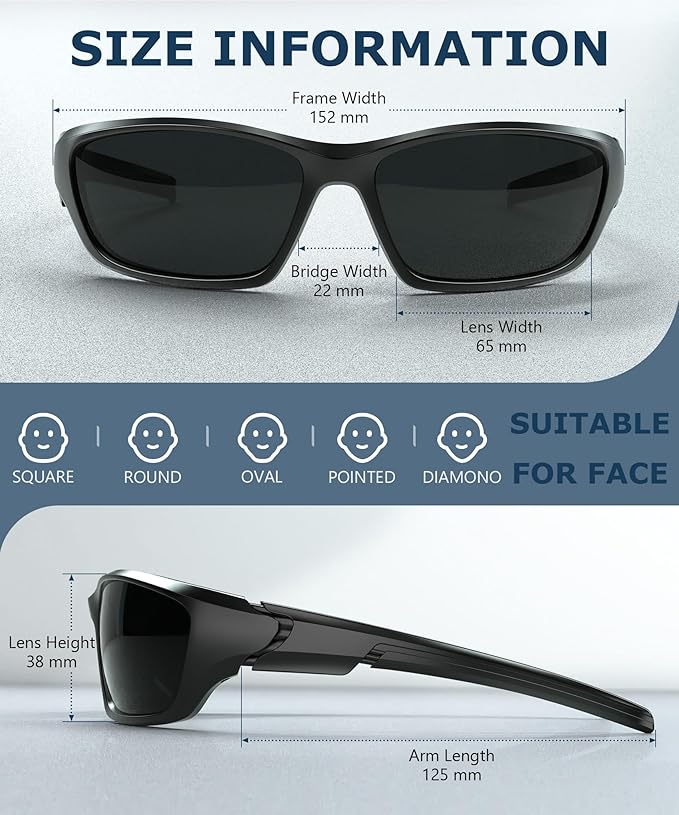 KALIYADI Polarized-Sunglasses-Men Sports Mens-Sunglasses Women: Sun Glasses with UV400 Protection for Cycling Fishing Running S68-1-3-5