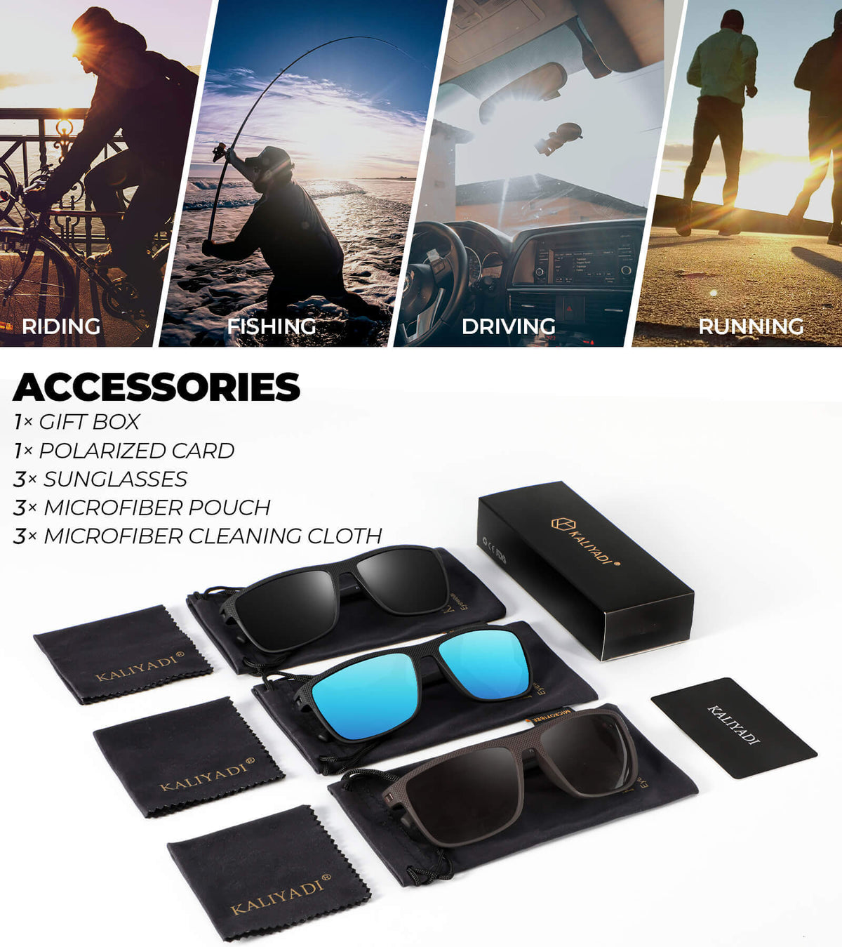 KALIYADI Polarized Sunglasses for Men, Lightweight Sun Glasses with UV Protection for Driving Fishing Golf S45-1-3-10