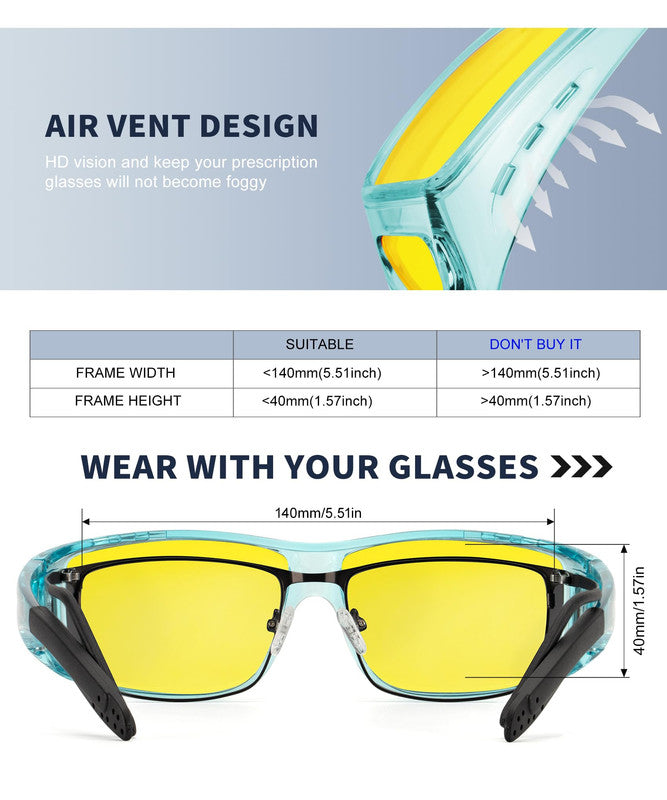 KALIYADI Night Driving Glasses for Men Women, Night Vision Glasses Fit Over Glasses Sunglasses Anti Glare HD WMKAS105-17