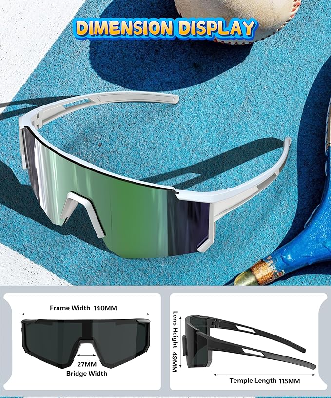 KALIYADI Kids Polarized Sunglasses Youth-Baseball-Sunglasses: Boys Girls Sport Running UV400 Protection Sun Glasses Age 6-14 S77-1-3-4
