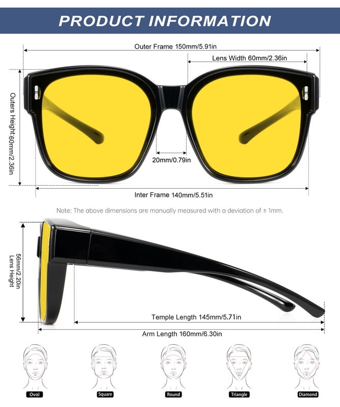 KALIYADI HD Night Vision Driving Glasses Anti Glare Polarized Safe Trendy Stylish Fit Over Glasses for Men & Women Night Driving Wrap Around Glasses(WMKAS109-8-8-9)