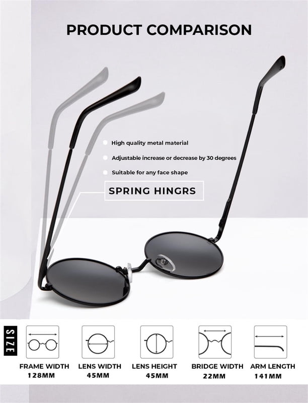 KALIYADI Round Polarized Sunglasses for Men Women Retro Metal Hippie Circle Style Sun Glasses WMKAS36-1-2