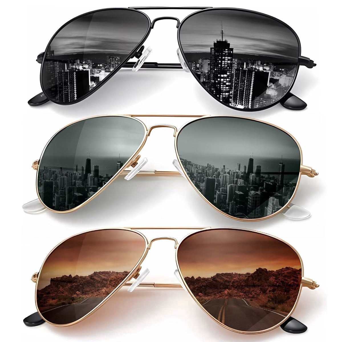 KALIYADI Sunglasses for Men Women Aviator Sun Glasses Polarized Lens UV400 Blocking-3 Pack WMS24-1L-2L-5L
