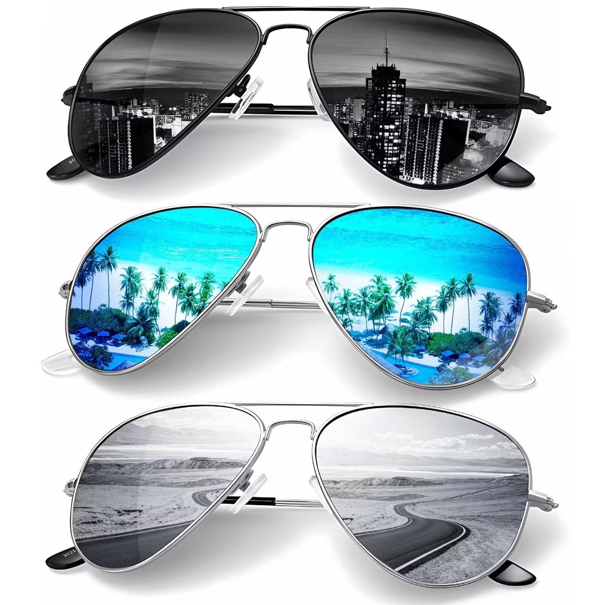 KALIYADI Sunglasses for Men Women Aviator Sun Glasses Polarized Lens UV400 Blocking-3 Pack WMS24-1-3-6