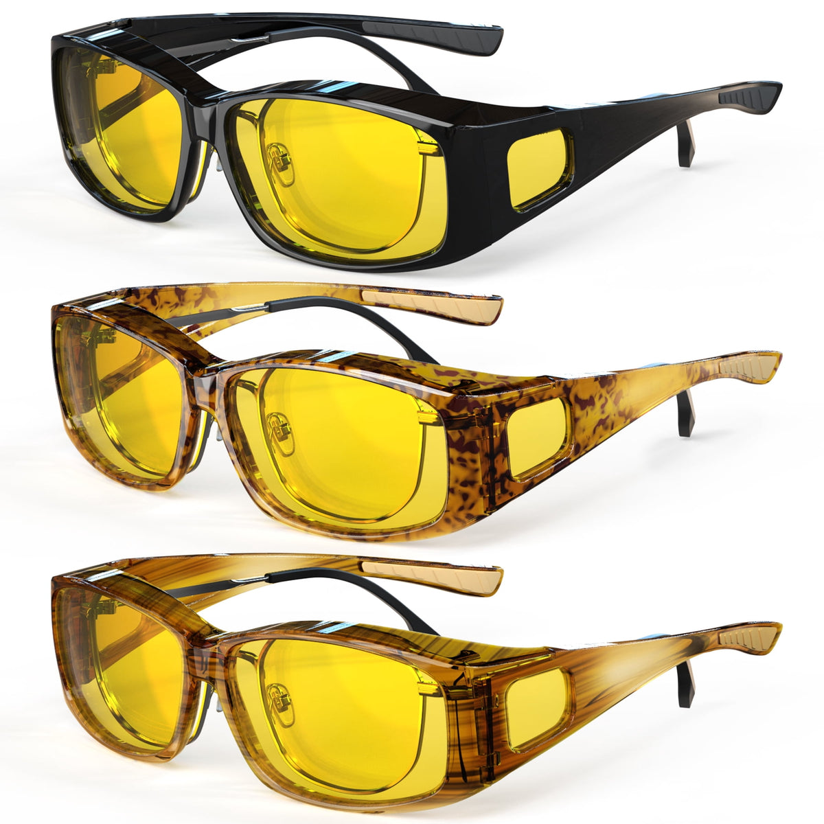 KALIYADI Fit-Over Night-Vision-Glasses for Women: Striped Anti Glare Night Driving Glasses for Men High Definition Lens WMKA238-9-13-14