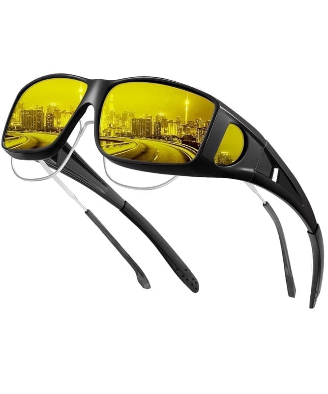 KALIYADI Night Driving Glasses for Men Women,Night Vision Glasses Fit Over Glasses Sunglasses Anti Glare HD WMKAS105-14