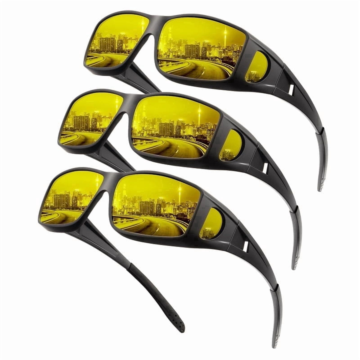 KALIYADI Night-Vision-Glasses Fit-Over-Glasses Wrap-Around Glasses:Night Vision Glasses Anti Glare HD for Driving 3PCS WMKAS105-13-13-13