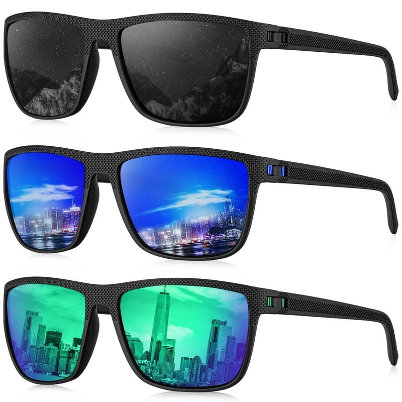 KALIYADI Polarized Sunglasses Men,Lightweight Mens Sunglasses Polarized UV Protection Driving Fishing Golf (Black/Dark Blue/Green) WMKAS45-1-4-5