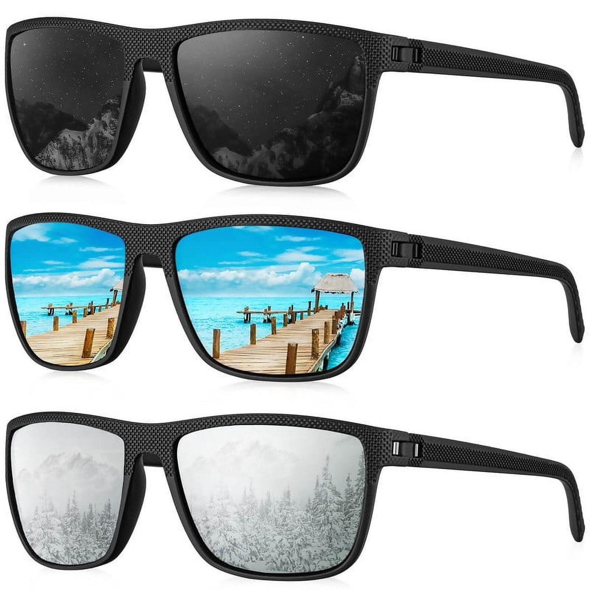 KALIYADI Polarized Sunglasses Men,Lightweight Mens Sunglasses Polarized UV Protection Driving Fishing Golf (Black/Ice Blue/Silvery) WMKAS45-1-3-9