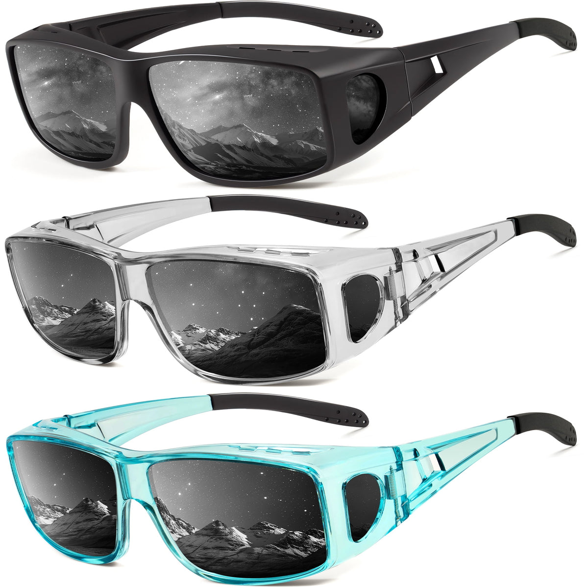 KALIYADI Fit Over Wrap Sunglasses Polarized Sun Glasses:Wrap Around Eyeglasses for Men and Women with UV Protection for Driving WMS105-1-3-4