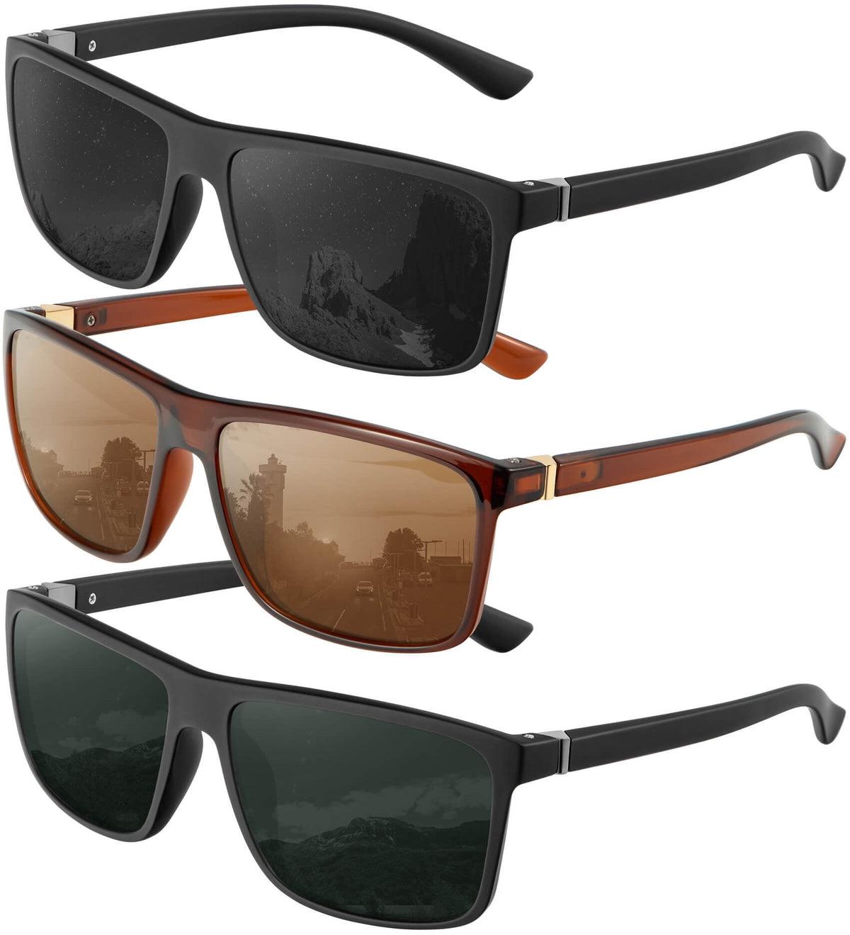KALIYADI Polarized Sunglasses for Men and Women,Classic Square Sun Glasses with UV Protection for Driving Fishing WMS11-1-2-7