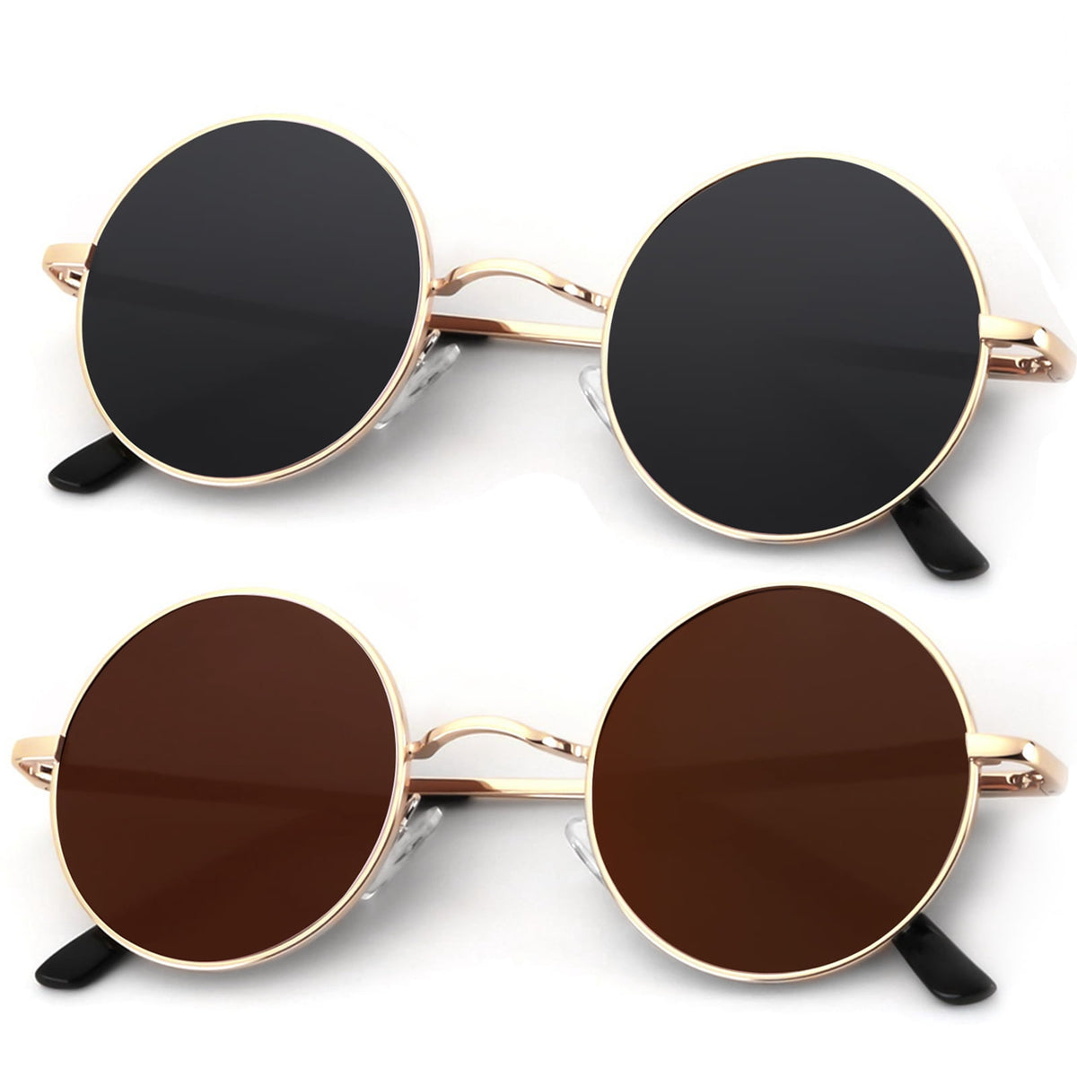 KALIYADI Polarized Round Sunglasses for Women Men Retro Metal Hippie Sun Glasses Circle Style WMKAS36-2-4