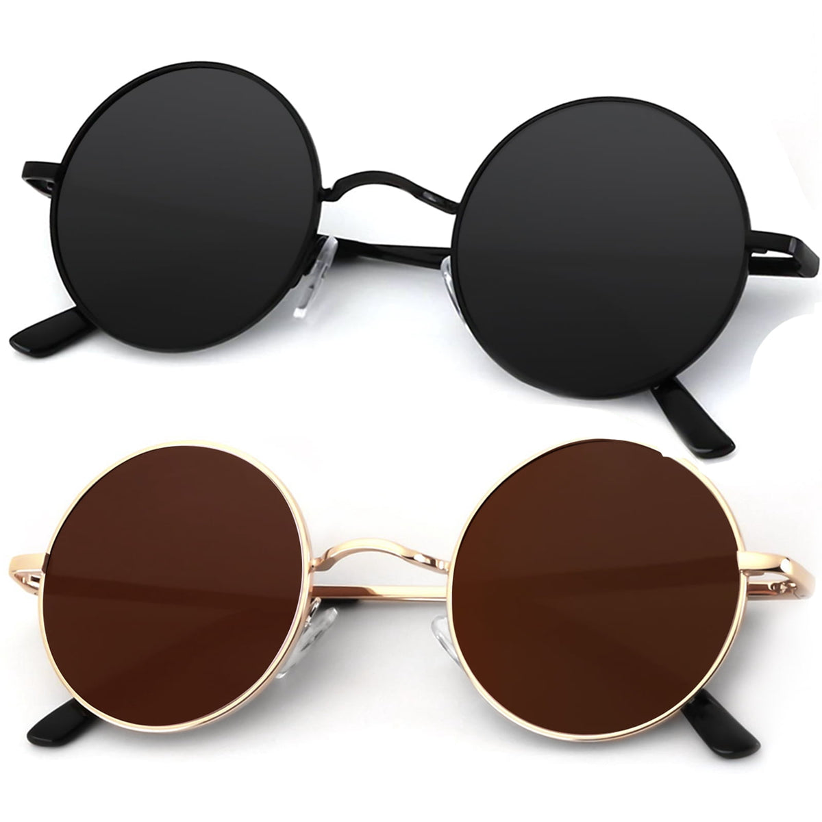 KALIYADI Round Polarized Sunglasses for Men Women Retro Metal Hippie Circle Style Sun Glasses WMKAS36-1-4