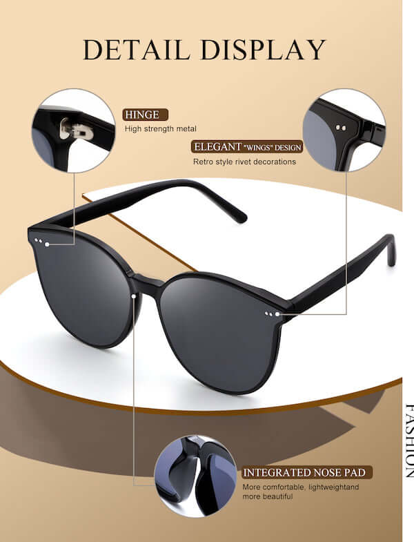 trendy oversized polarized sunglasses detail display