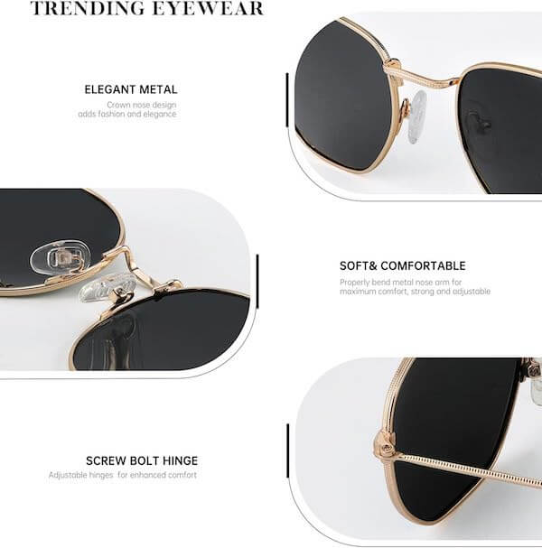 Metal Frame Hexagon Sunglasses S41-1-2-5