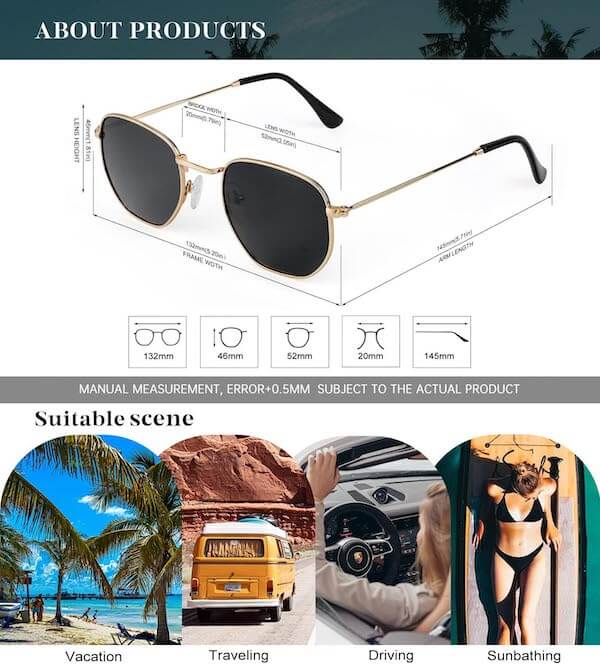 Metal Frame Hexagon Sunglasses S41-1-2-5