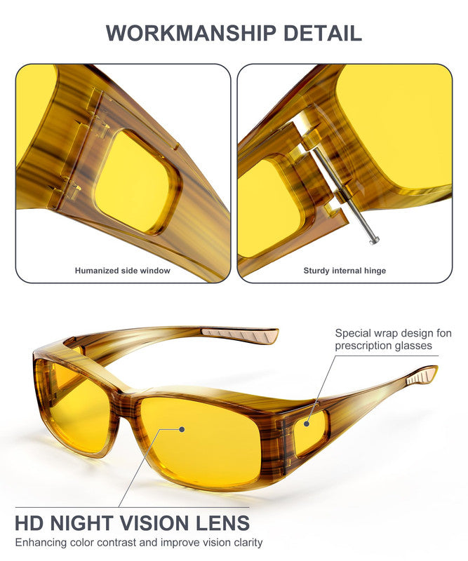 KALIYADI Fit-Over Night-Vision-Glasses for Women: Striped Anti Glare Night Driving Glasses for Men High Definition Lens WMKA238-14