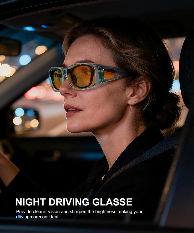 KALIYADI Fit-Over Night-Vision-Glasses for Women: Striped Anti Glare Night Driving Glasses for Men High Definition Lens WMKA238-15
