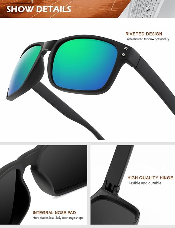 KALIYADI Polarized Sunglasses for Men Women, Mens Sunglasses Polarized UV Protection, Vintage Sun Glasses for Fishing Running Driving WMKAS66-7-8-10