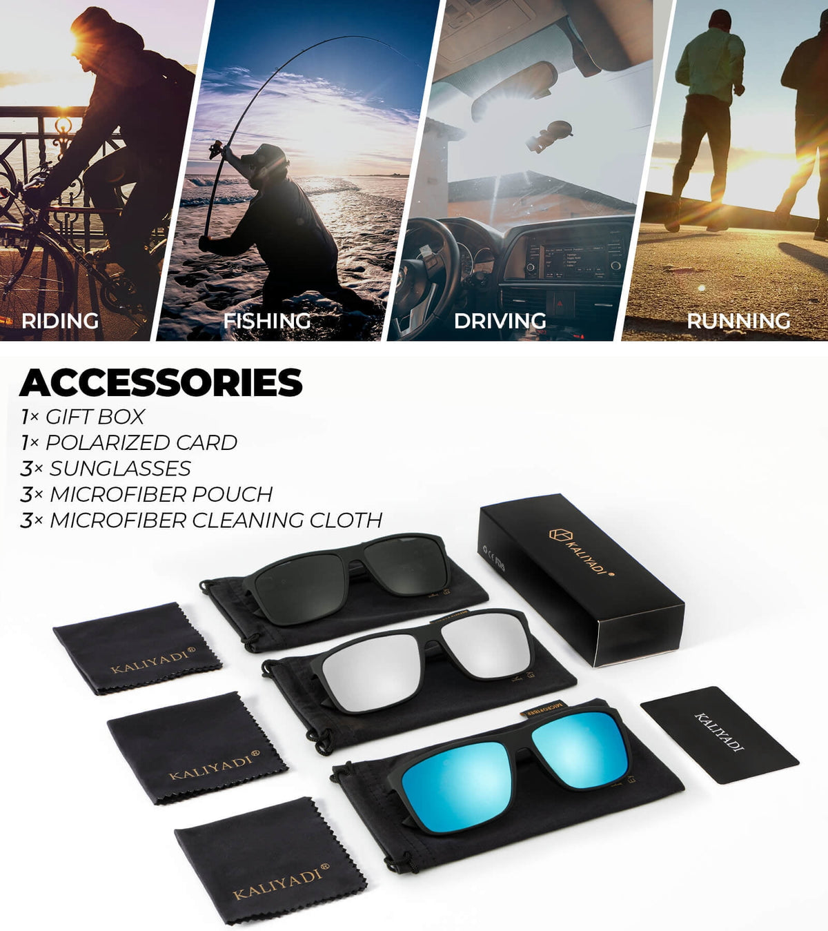 KALIYADI Polarized Sunglasses for Men and Women,Classic Square Sun Glasses with UV Protection for Driving Fishing WMKAS11-1-4-8